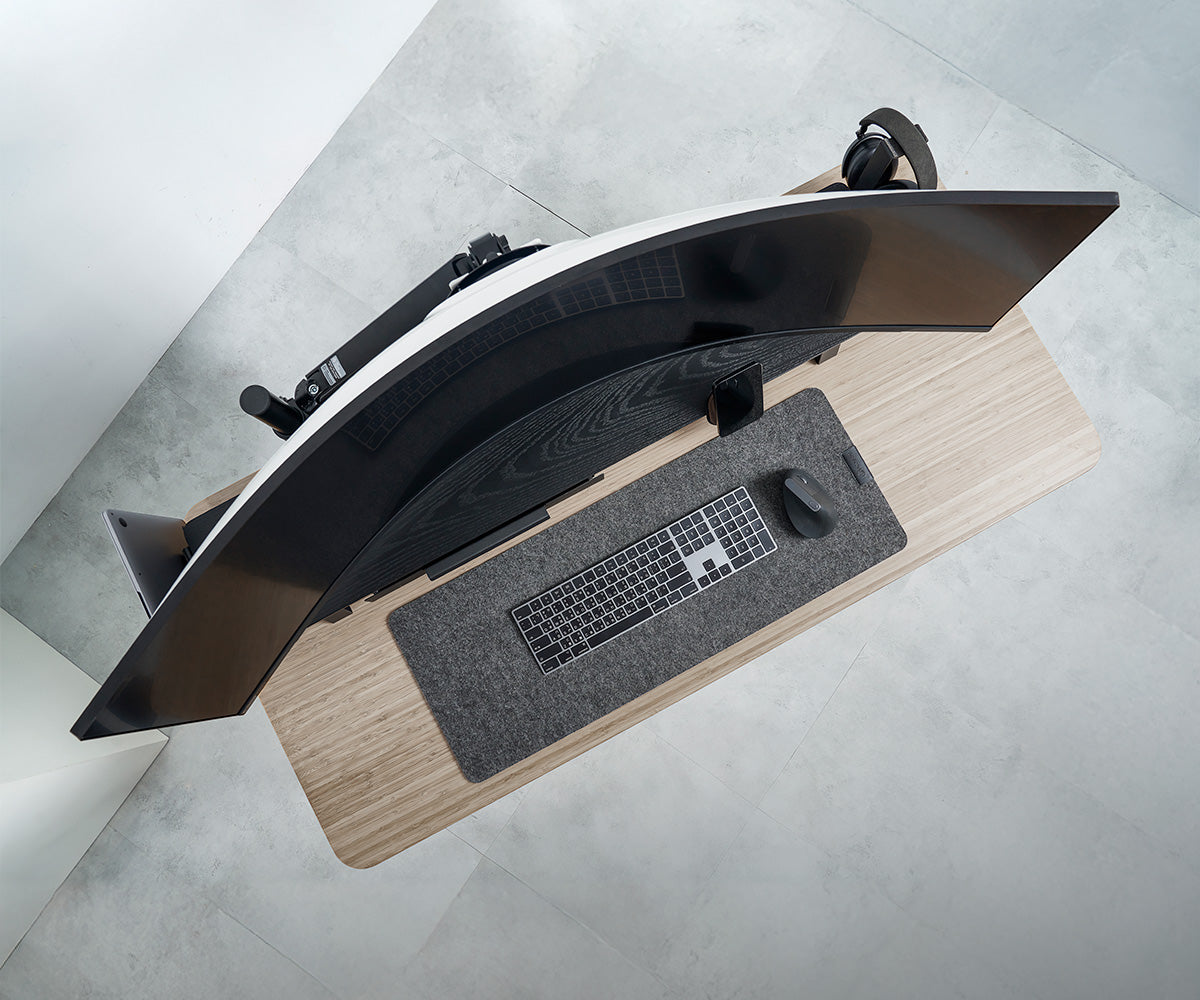 ULTRARM monitor arm and Moodular wooden monitor stand — modular, ergonomic, and designed for VISION ultrawide monitors. Enhances comfort, saves space, and elevates your workspace with precision craftsmanship.