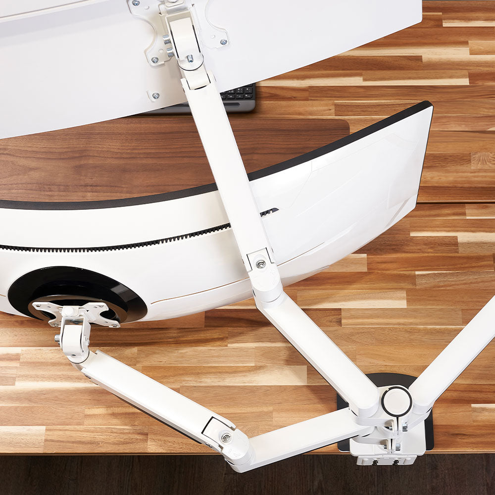 ULTRARM monitor arm and Moodular wooden monitor stand — modular, ergonomic, and designed for VISION ultrawide monitors. Enhances comfort, saves space, and elevates your workspace with precision craftsmanship.